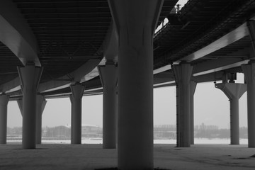 Bridge detail black and white. architecture lines. abstract background