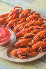Dish of boiled crayfish with sauce