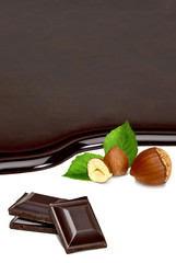Chocolate with hazelnut or filberts / Hazelnut chocolate isolated on white background