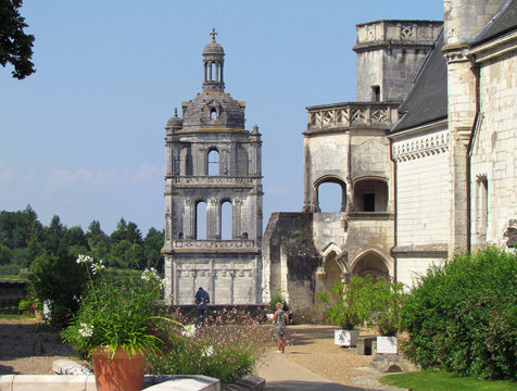 The royal Lodge. The Saint-Antoine tower (on the left) and the Renaissance building.seen from the garden of the promontory. Loches, France