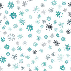 Dark Blue, Green vector seamless template with ice snowflakes.