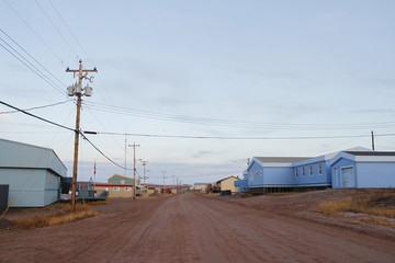 Fototapeta na wymiar Street view of Baker Lake, an arctic community and neighbourhood located in Nunavut, Canada