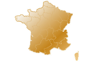 Fototapeta na wymiar Mapa dorado de Francia.
