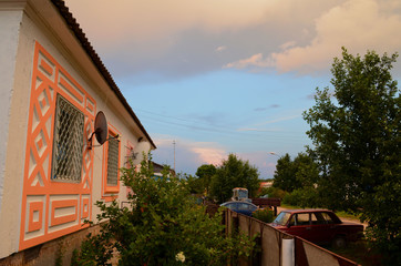 Village at sunset in summer