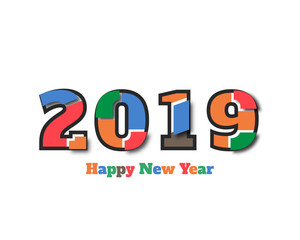 Happy new 2019 year. Greetings card. Colorful design. Vector illustration.