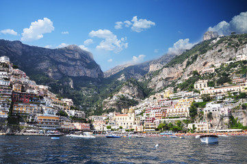 Fototapeta na wymiar Positano , Amalfi Coast or Costiera Amalfitana, beautiful landscape from the Mediterranean sea 