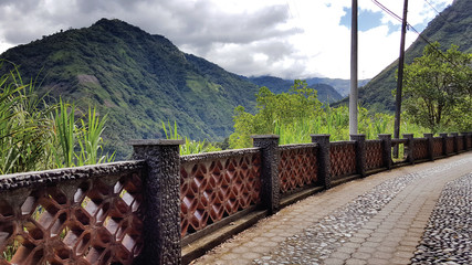 Cobblestone road along mountain near Banos, Ecuador.