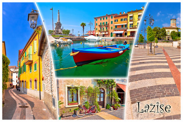 Fototapeta na wymiar Garda lake town of Lazise tourist postcard with name label