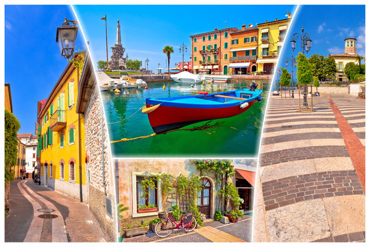 Garda lake town of Lazise tourist postcard