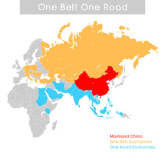 One Belt One Road new Silk Road concept. 21st-century connectivity and cooperation between Eurasian countries.