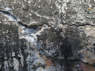 close up detail of old dirty cracked dark textured concrete