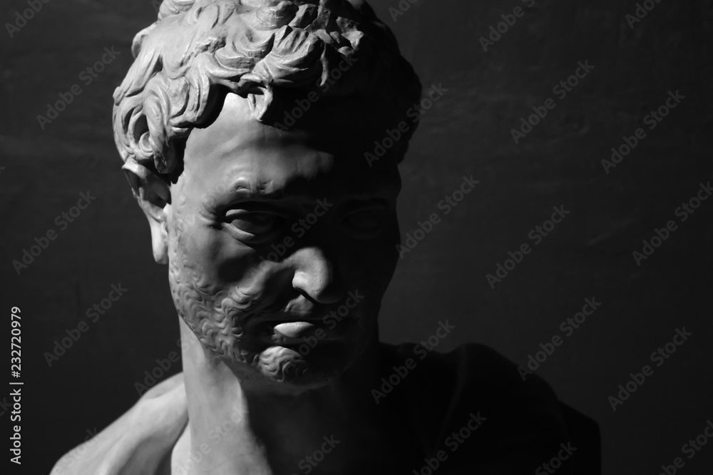 Wall mural ancient bust of prophet jeremiah by donatello black and white