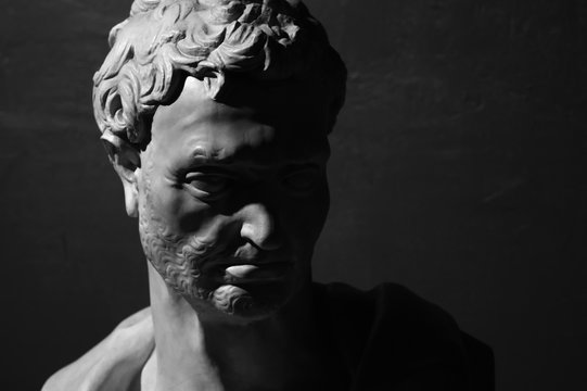 Ancient bust of prophet Jeremiah by Donatello black and white