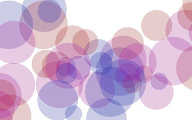 Multicolored translucent circles on a white background. Pink tones. 3D illustration