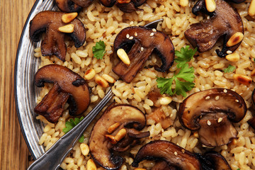 risotto with mushrooms, fresh herbs and parmesan cheese