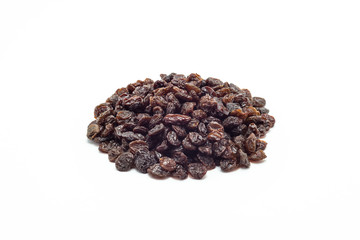 Red dried grapes, raisins isolated on white background with clipping path.