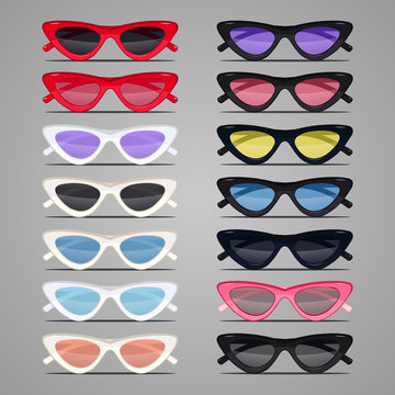 Cat Eyes Fashion Fancy GiGi Hadid Summer Sunglasses Vector Set	