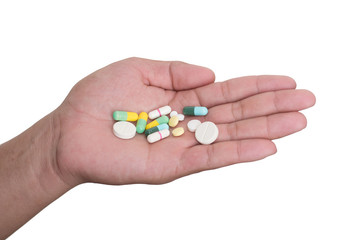 Drugs in hand isolated on a white background. With clipping path
