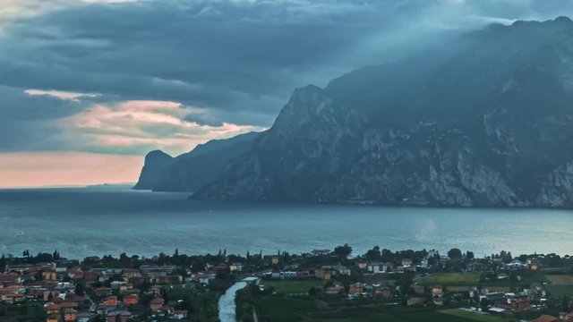 Landscape with Lake Garda, Italy. Timelapse