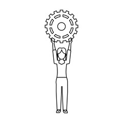 Woman holding gear black and white