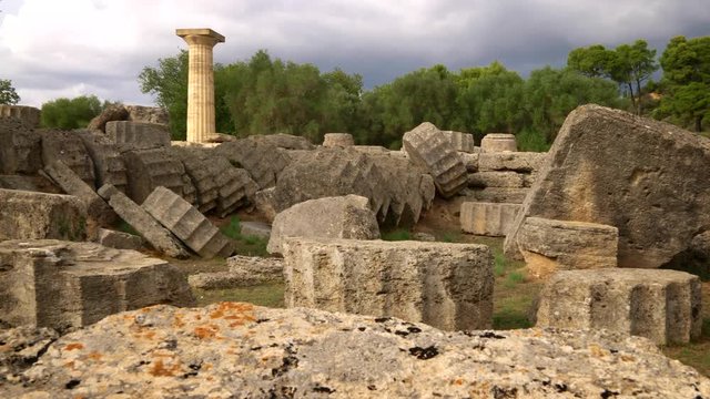 Single column from the Temple of Zeus in Olympia, Greece. 
