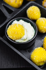 Fried potato balls or croquettes,  potato croquettes - mashed potatoes balls breaded and deep fried