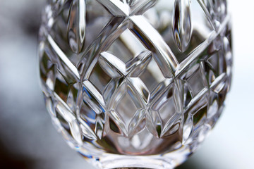 Macro view of beautiful lead crystal glass diamond pattern designs