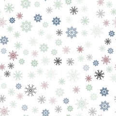 Light Green, Red vector seamless template with ice snowflakes.