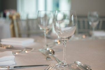 Served dinner table in a restaurant.