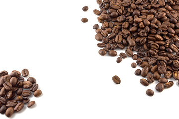 Concept of coffee beans with copy space for text or logo. Isolated.