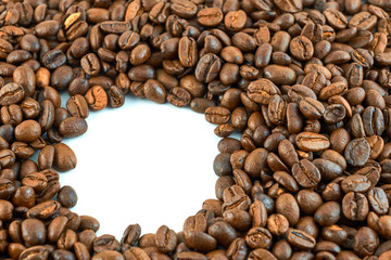 Concept of coffee beans with copy space for text or logo. Isolated.