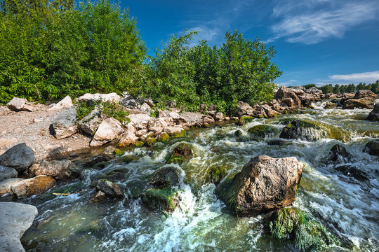 River Shipuniha. The town of Iskitim, Spoon, Novosibirsk oblast, Russia