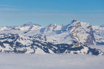 Fototapeta na wymiar Wintertime view from the Fronalpstock mountain in the Swiss canton of Schwyz