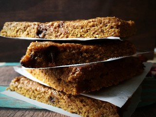 Piece of pumpkin spice and chocolate chip cake