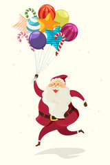 Merry Christmas, Santa claus hold balloon colorful and joy on white background. illustration vector