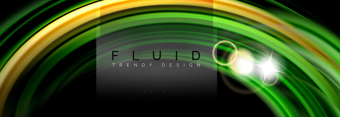 Mixing color waves on black, liquid flowing shapes
