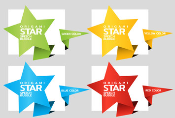 Origami paper banner decorated with star. Sale banner set template design. Special offer. Discount tag, badge, emblem. Web stickers. Price tag template for catalog with space for text