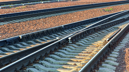 Close-up of details of railway tracks junction