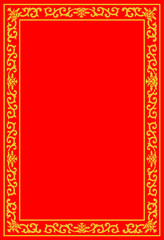 Chinese Royal floral border frame, golden color pattern vector on red background