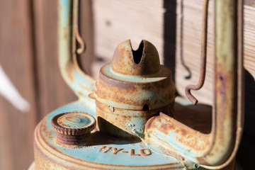 Closeup on Old Rusty Oil Lamp Old Western Town