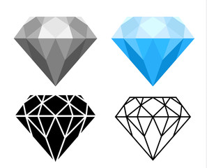 diamond vector set, blue, gray, icon and outline style on white background - 232740762