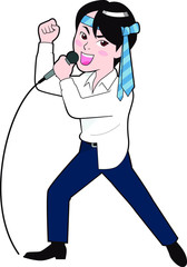 カラオケで歌う男性会社員