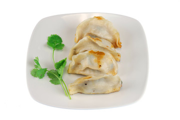 fried dumplings in the plate isolated on white background
