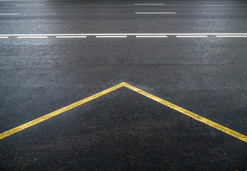 Yellow line on the road bus station