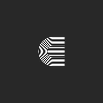Linear creative E letter initial monogram thin lines form, semicircle geometric shape, design element template