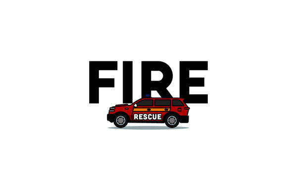Fire Rescue Emergency SUV Car Vector Typography 