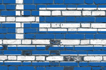Greek flag on a brick wall. Background. Illustration.