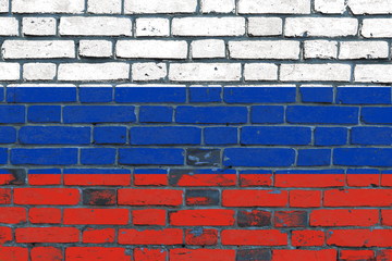 Russian flag on a brick wall. Background. Illustration.
