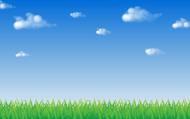 Fototapeta na wymiar green grass and blue sky with cloud and copy space, vector illustration draw