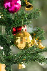 Decorated Christmas tree  with colorful ornaments and copyspace design for make background